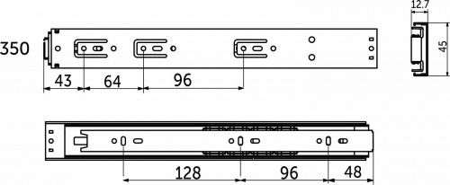 Направляющая шариковая L-350 h=45 REJS PUSH TO OPEN_2