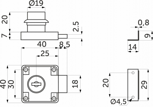 Замок для распашной двери механический 138, черный, РП_2