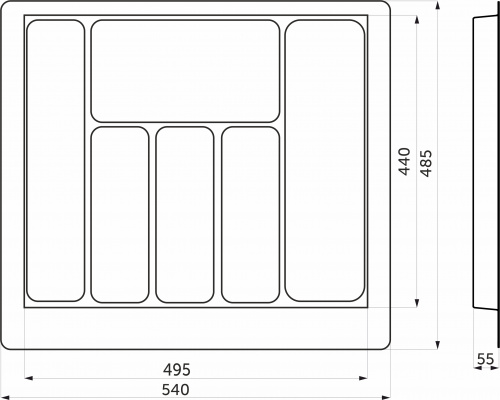 Лоток для столовых приборов 600 TR-04 (540～495*485～440*55), графит AKS_2
