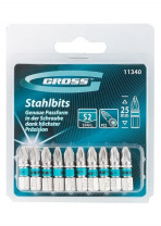 Бита 1/4 для шурупов PZ2 крестовая 25мм GROSS (упак.-10шт.) фотография