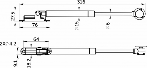 Подъемник газовый верхний 40N с доводчиком белый AKS PLUS_2