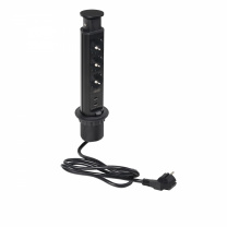 Выдвижной удлинитель Vulcan USB, 60 мм, 3 розетки 2xUSB A, крышка пластик, цвет черный, тип 2, AKS фотография