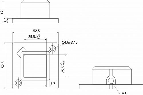 Крепление (розетка) для квадр. трубы 25*25 QUADRO, черный AKS_2