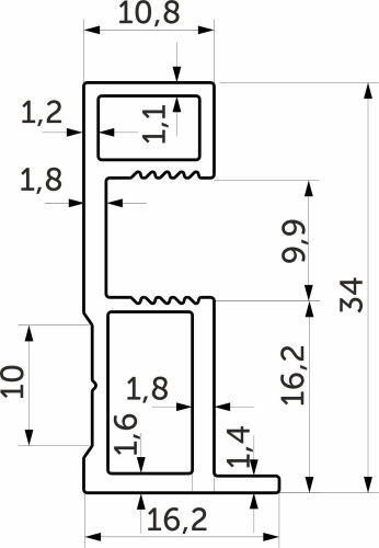 Профиль алюминиевый SENATOR черный глянец вертик. узкий кваттро АЛЮТЕХ (L-5300) ( 000.163-02. RAL9005 )_2