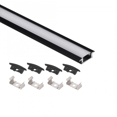 Профиль алюминиевый врезной LIRA-1707 с экраном, цвет черный, 2м, AKS (в комплекте 4 заглушки и 4 крепления)_3