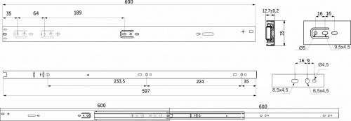 Направляющая шариковая L-600 h=35 AKS PLUS SOFT CLOSE A_2