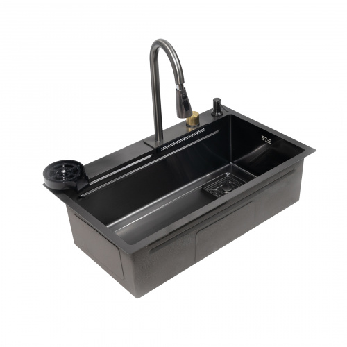 Мойка н/сталь, прямоугольная одночашевая со смесителем, 750*450мм, графит, PVD покрытие, врезн на/вровень столешнице, AKS (3,2мм)_4