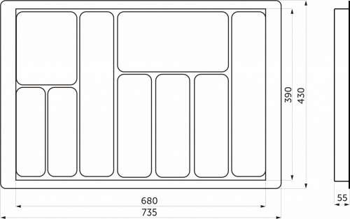 Лоток для столовых приборов 800 TR-03 (735～680*430～390*55), графит AKS_2