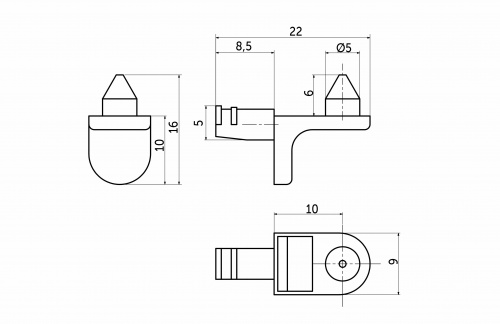 Полкодержатель для корпусных полок мет. SEKURA 6 никель (1 уп. = 1 тыс.шт.) AKS_2
