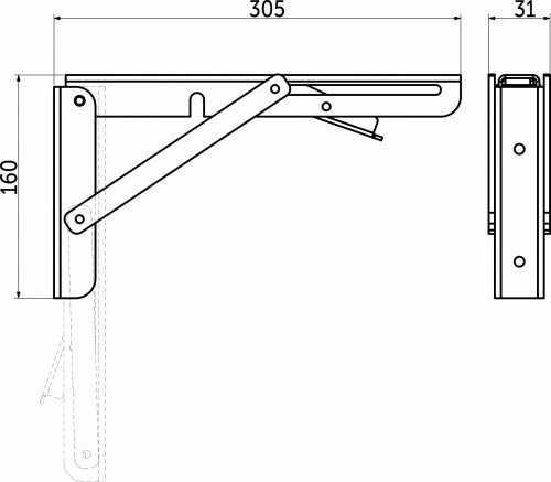 Полкодержатель складной Модель 1, 300 белый AKS_2
