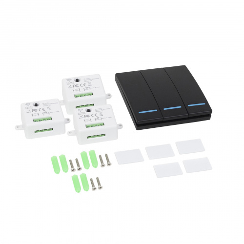 Выключатель беспроводной, с реле, 3 клавиши, черный, AKS_3