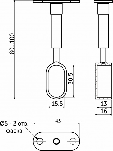 Держатель дистанционный концевой трубы овальн. 30*15 (935A) регулируемый, хром AKS_2
