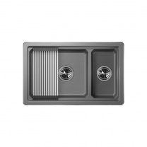 Мойка кварц, прямоугольная двухчашевая, KS-7304U, 730*450мм, алюминиум, под столешницу, Granula фотография