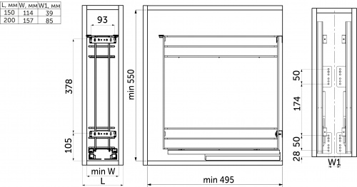 Выдвижная корзина-карго 200 NORWIG крепл.нижнее, хром AKS_2