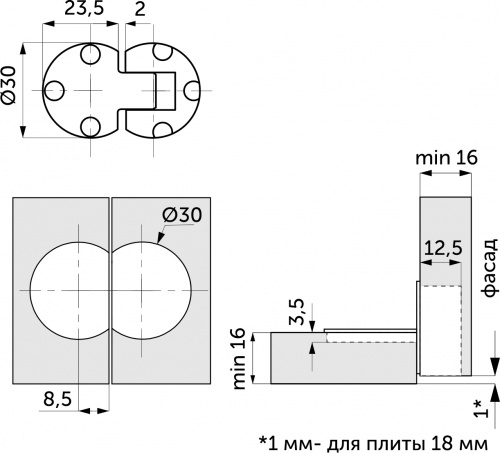 Петля секретерная металл/металл d30мм никель AKS_2