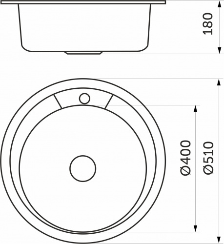 Мойка н/сталь, круглая одночашевая, d510мм, декорированный хром, врезн на столещницу, AKS (0,8мм)_2