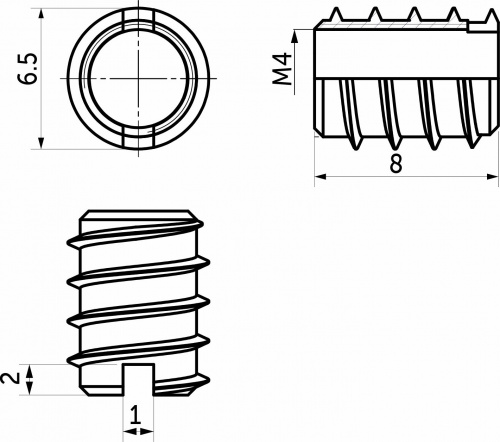 Гайка Rampa М4*6,5*8 с прямым шлицем (уп/100шт) РП_2