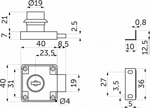 Замок для распашной двери механический 138 AKS c ломаным ключом_2