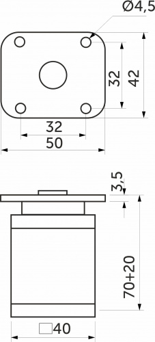 Опора меб. алюм. DAKP-27 h70 с регул. мат.хром AKS_2