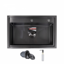 Мойка н/сталь, прямоугольная одночашевая, 700*460мм, глянец черный, врезн на/вровень столешнице, AKS (3,2мм) фотография