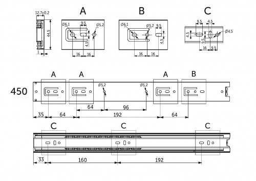 Направляющая шариковая L-450 h=45 PRIME by AKS A_2
