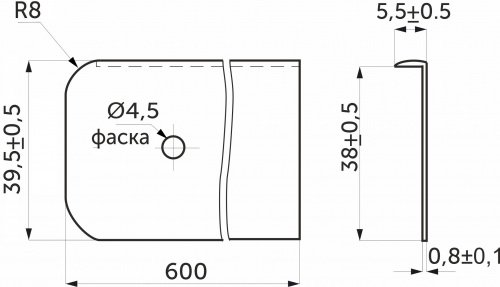 Планка торцевая к столешнице 38 R8 правая алюминий AKS_2
