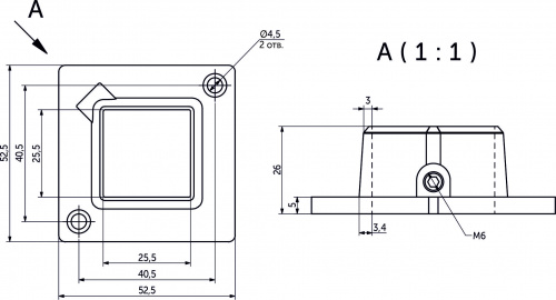 Крепление (розетка) для квадр. трубы 25*25 QUADRO, черный AKS_2