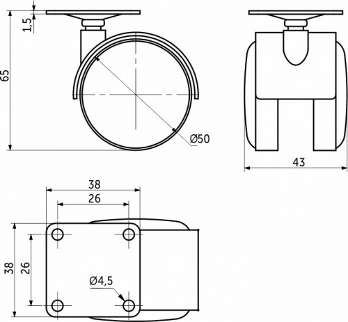 Колесо меб. пласт. d50 с площадкой, черный РФ_2