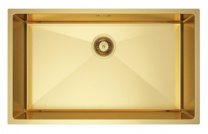 Мойка н/сталь, прямоугольная одночашевая, 740*440 мм., мат золото, соты, PVD, врезная на/под столешницу, AKS (3,2 мм.) фотография