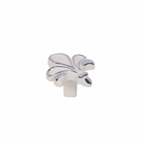 Ручка меб. кнопка мет. MILK серебро белый, AKS_1