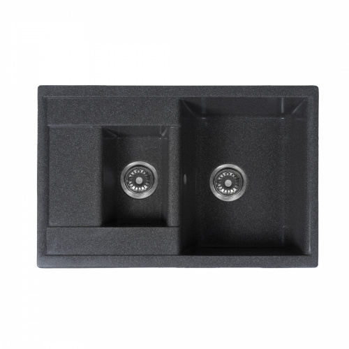 Мойка каменная, прямоугольная двухчашевая, S-16, 760*510мм, асфальт, врезная, Sim Gran _1