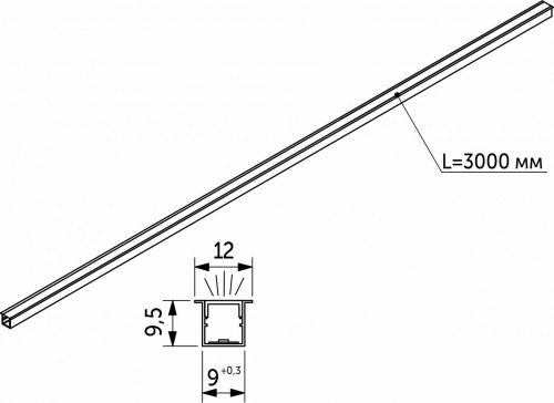 Светильник светодиодный, нарезной, 10*10мм, 8W/m, 12V, 6000K (холодный белый), 3м, алюминий, AKS_2