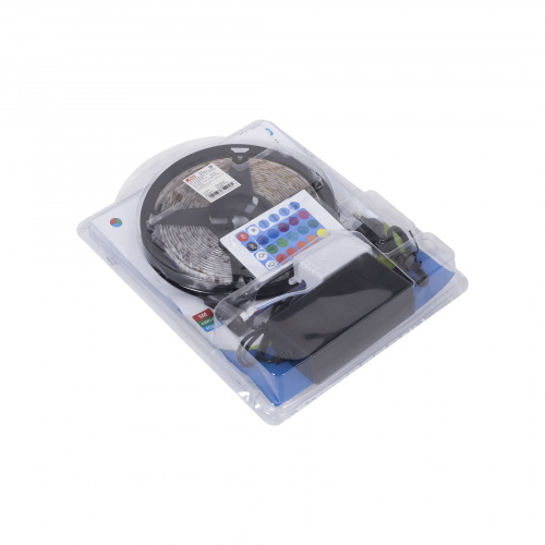 Лента светодиодная RGB влагостойкая - 4,8W/m, 12V, 10мм, 5050, 54 д/м, IP65, цветная - 5м, + блок питания + контроллер, AKS_4