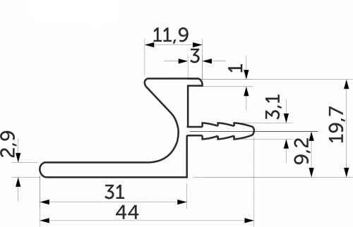 Ручка-профиль алюм. врезная L-образная, 3.5м, анодированный черный AKS_3