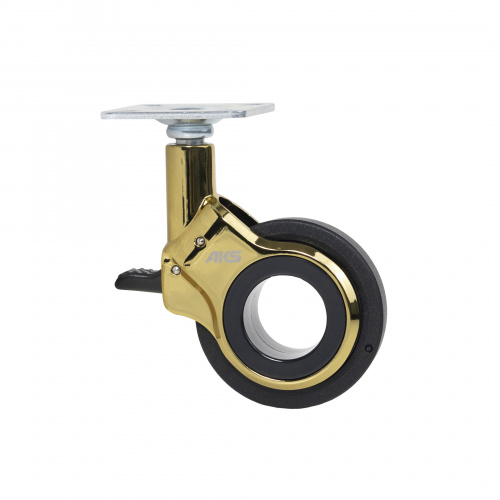 Колесо меб. GALAXY d60 h94 с площадкой с торм., золото/черный AKS_3