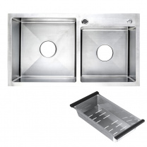 Мойка н/сталь, прямоугольная двухчашевая, 780*430мм, сатин, универсальная (3,2мм)