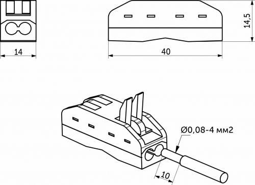 Соединитель электрический, клеммный, PCT-222, на две линии проходной, быстрозажимной, GS_2