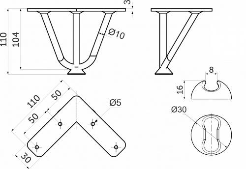 Опора меб. FLASH h110, черный AKS (без саморезов)_2