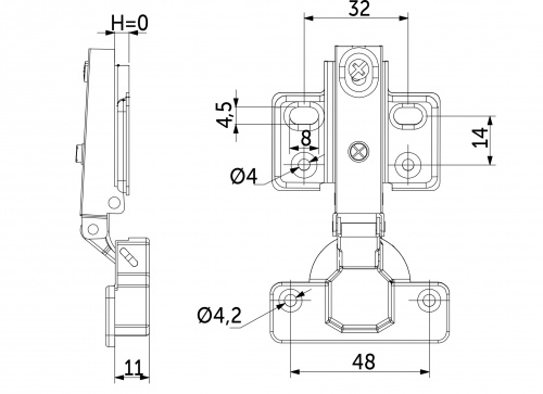 Петля накладная с доводчиком 48мм h0 несъемная планка (4 отверстия) AKS LIGHT_2
