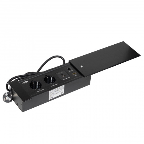 Выдвижной удлинитель Hollander, 2 розетки, 2xUSB, HDMI, LAN, черный AKS_3