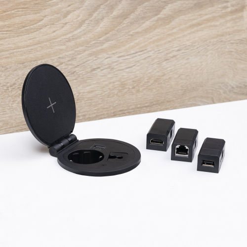 Выдвижной удлинитель Locus, 1 розетка, USB-A+C, черный, AKS_4
