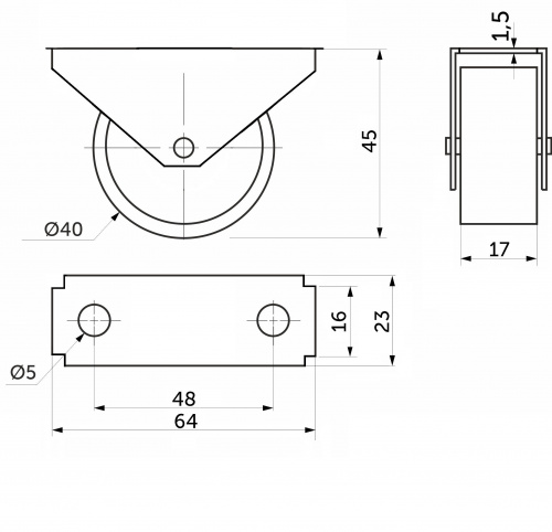 Ролик меб. c рез.ободом d40 h45 прямоходящий, серый РФ_2