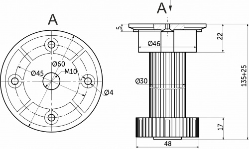 Опора кухонная пласт. h150 трехсоставная под короткий саморез, черный (1 упак. = 200 шт.) РБ_2