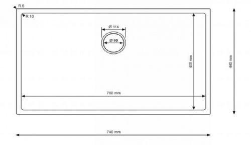Мойка н/сталь, прямоугольная одночашевая, 740*440 мм., мат графит, соты, PVD, врезн на/под столешницу, AKS (3,2 мм.)_2