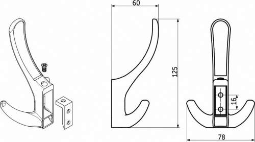 Крючок меб. трехрожковый мет. ROMA брашированное золото AKS_2