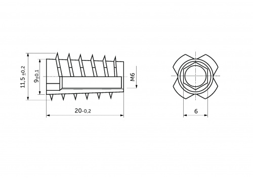 Гайка Rampa М6*11.7*20 с шестигран. углублением и конич. внешн. резьбой (уп/1тыс.шт), AKS_2