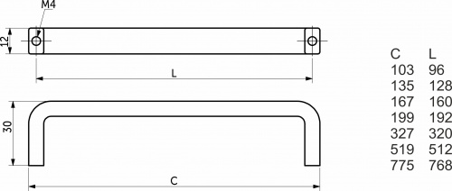 Ручка меб. скоба алюм. STRIPS 96/103 матовый хром, AKS_2