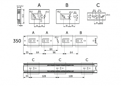 Направляющая шариковая L-350 h=45 PRIME by AKS A черный_2
