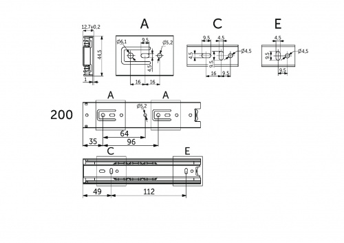 Направляющая шариковая L-200 h=45 PRIME by AKS A_2