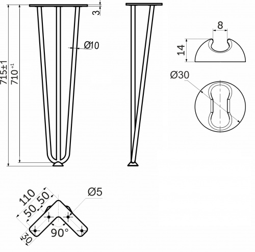 Опора меб. FLASH h715, белый AKS (без саморезов)_2